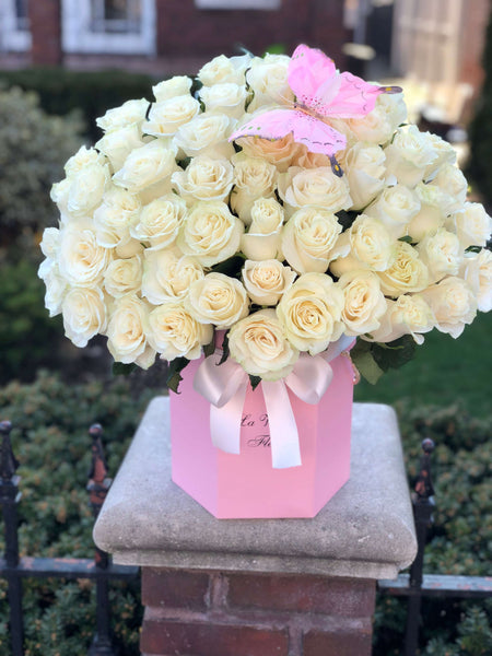 #3. 51 White Fiori  Roses with Pink box - FioriFlower | Fiori Flowers Brooklyn NYC Flower Delivery 