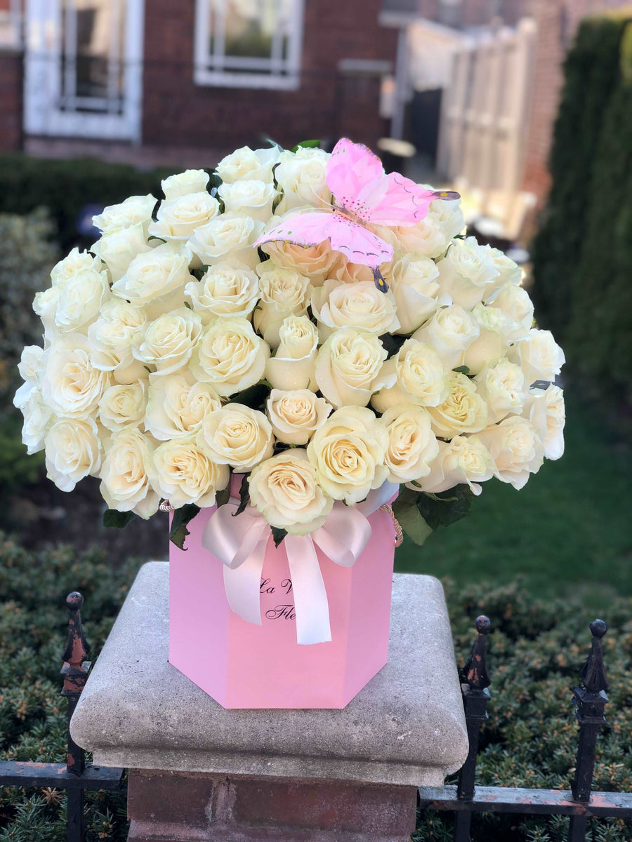 3. 51 White Fiori Roses with Pink box